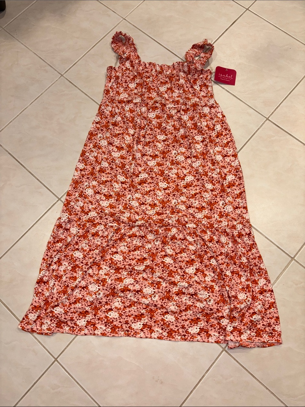 Isabel Maternity by Ingrid & Isabel Orange Floral Smocked Maternity Maxi Dress